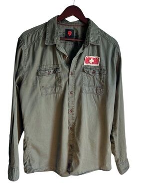 Strellson Men’s Swiss Cross Cargo Field Shirt Jacket Army Green XL